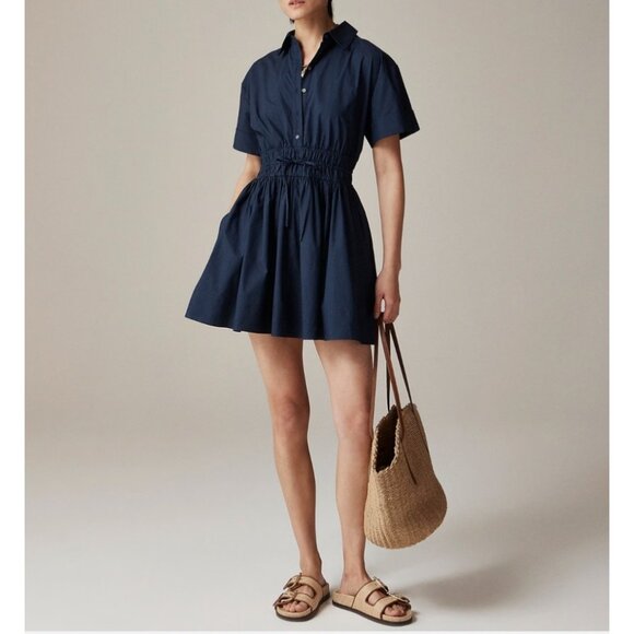 J.Crew Navy Elena Mini Shirtdress Cotton Poplin Short Sleeves sz 8 - Picture 1 of 8
